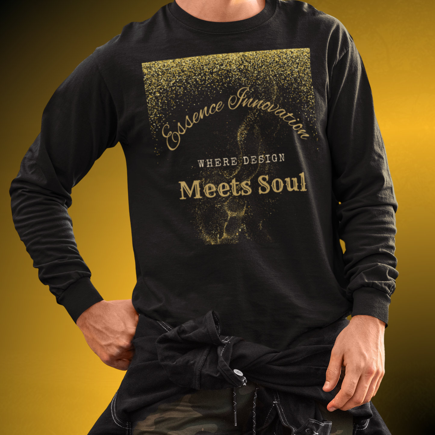 Design Meets Soul Long Sleeve Shirt – Gold Graphic Tee
