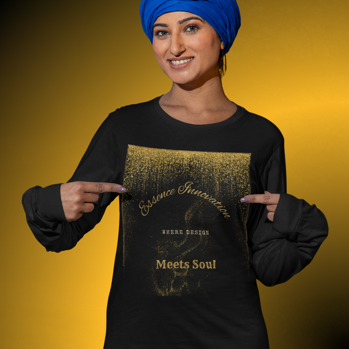Design Meets Soul Long Sleeve Shirt – Gold Graphic Tee