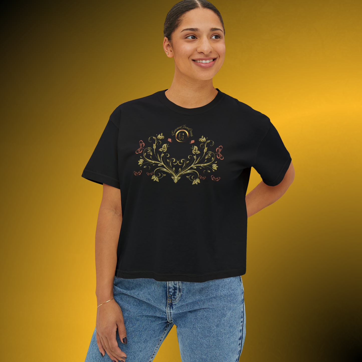 Botanical Crest Crop Tee – Floral Graphic Crop Top