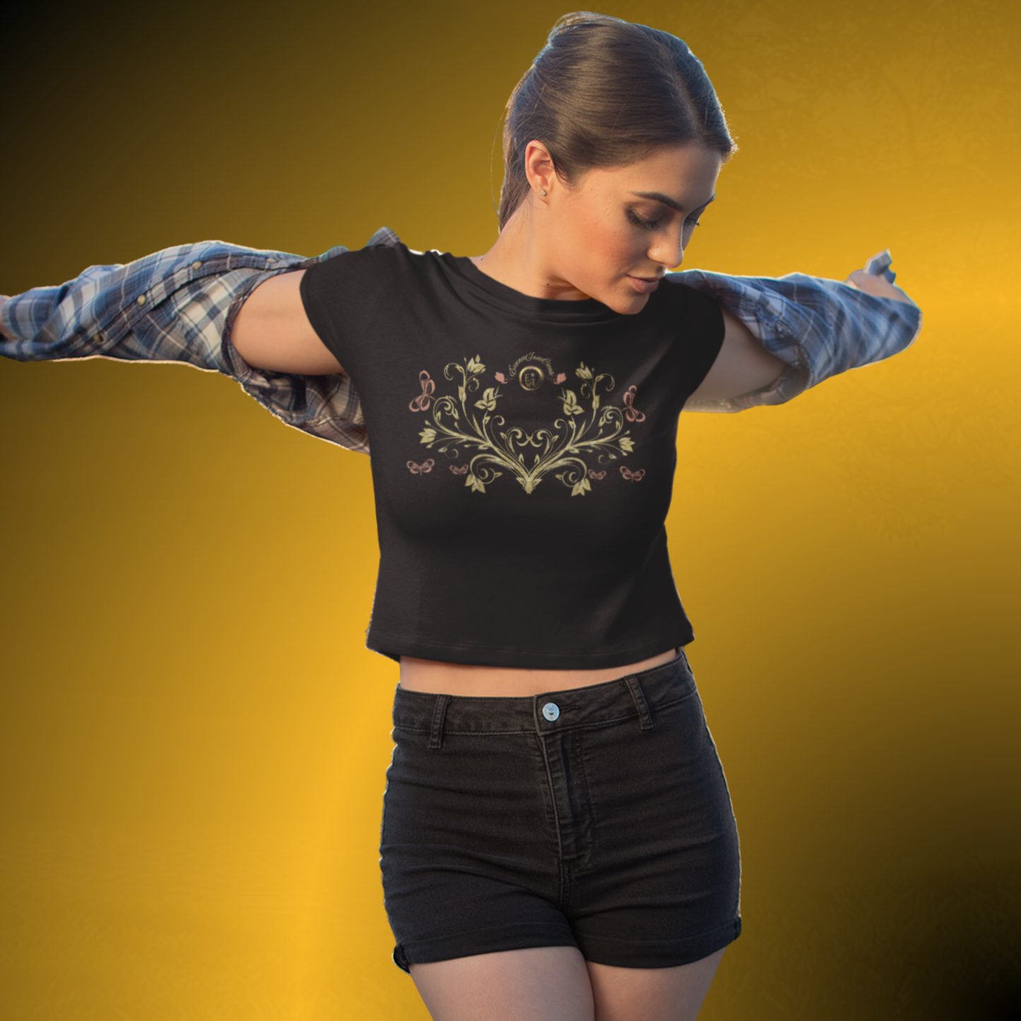 Botanical Crest Crop Tee – Floral Graphic Crop Top