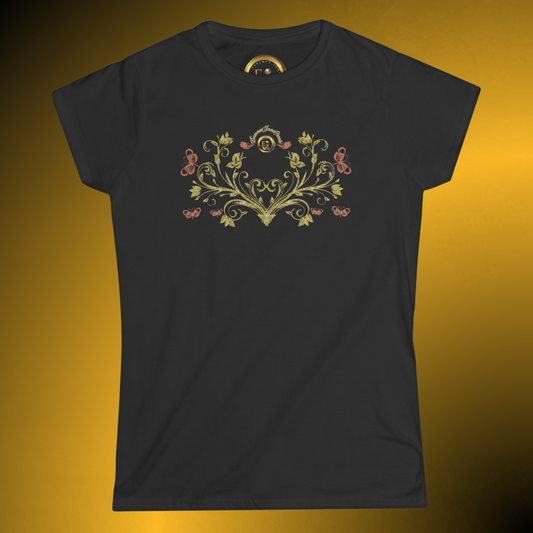 Royal Blossom Crest Tee – Botanical Luxury Cotton Shirt