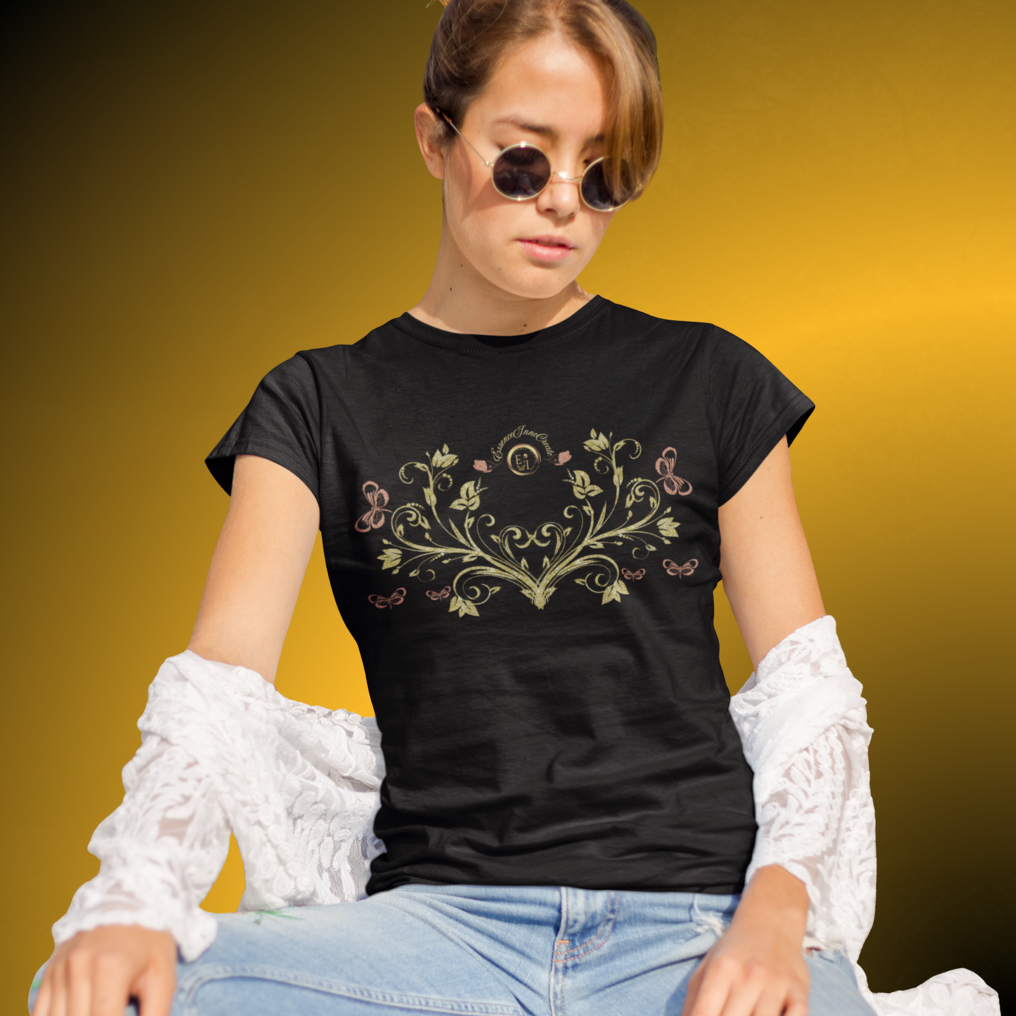 Royal Blossom Crest Tee – Botanical Luxury Cotton Shirt