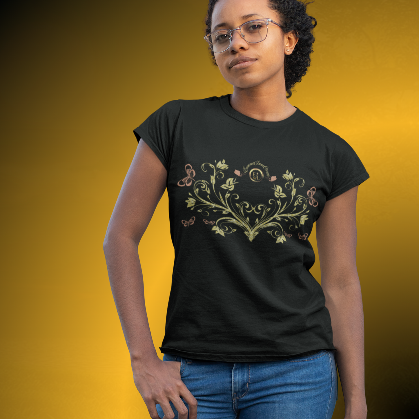 Royal Blossom Crest Tee – Botanical Luxury Cotton Shirt