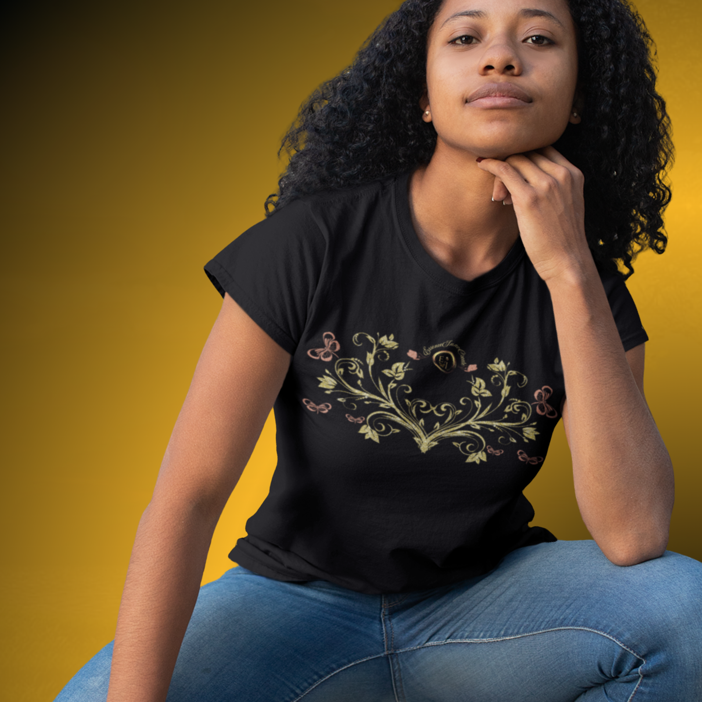 Royal Blossom Crest Tee – Botanical Luxury Cotton Shirt