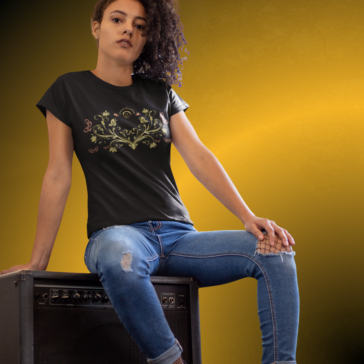 Royal Blossom Crest Tee – Botanical Luxury Cotton Shirt