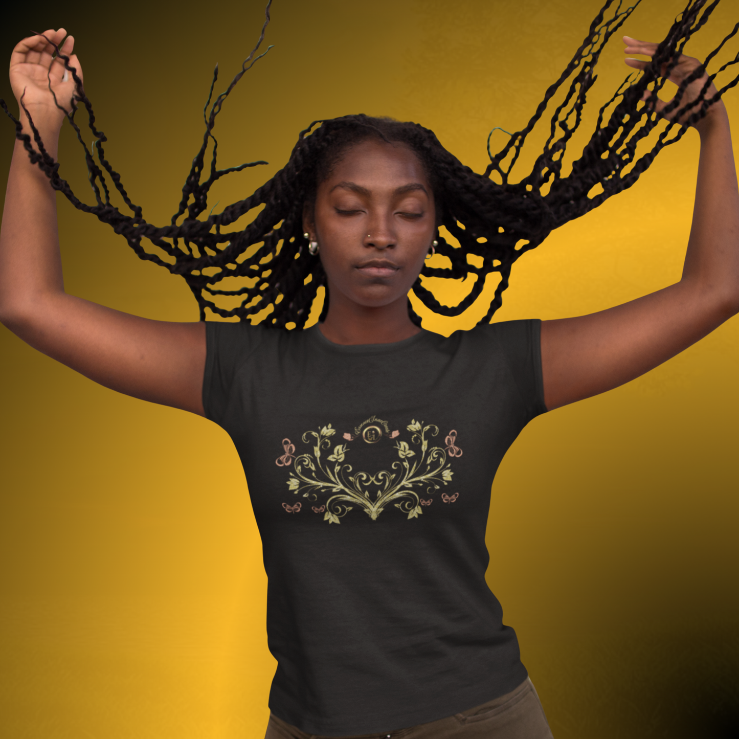 Royal Blossom Crest Tee – Botanical Luxury Cotton Shirt