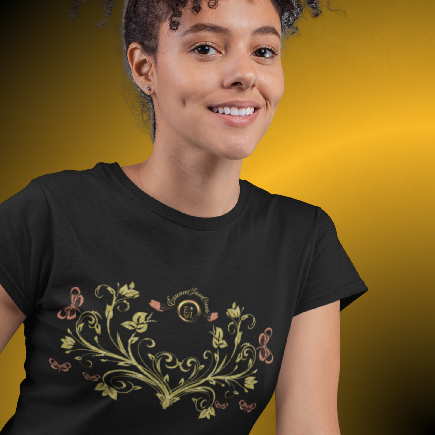 Royal Blossom Crest Tee – Botanical Luxury Cotton Shirt