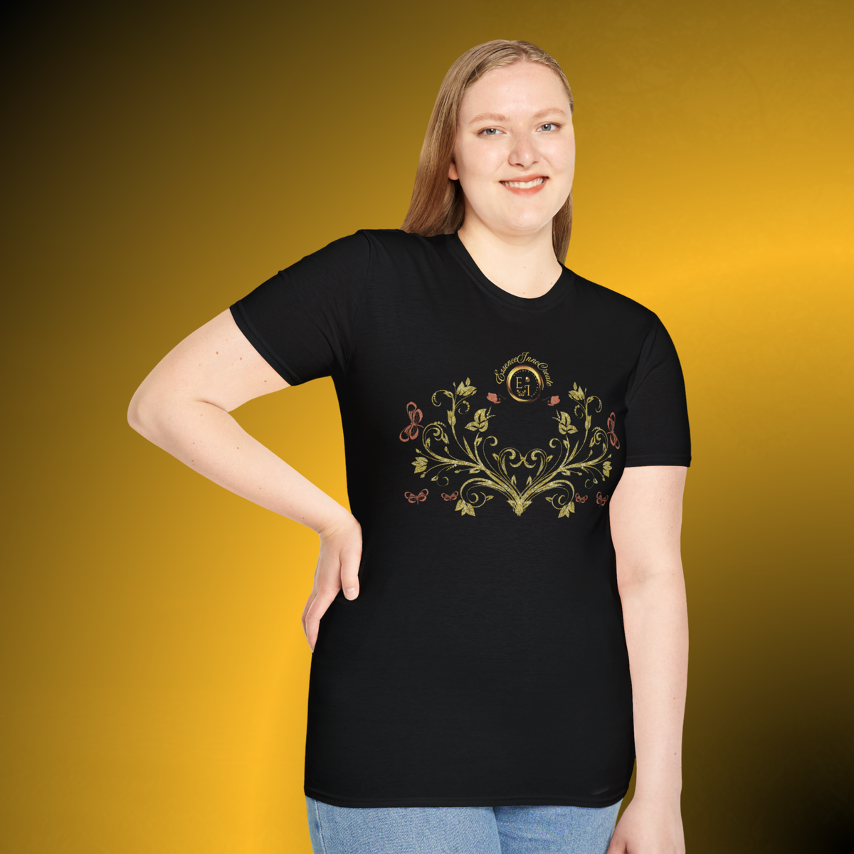 Bohemian Butterfly Crest Oversized Tee – Botanical Graphic Shirt