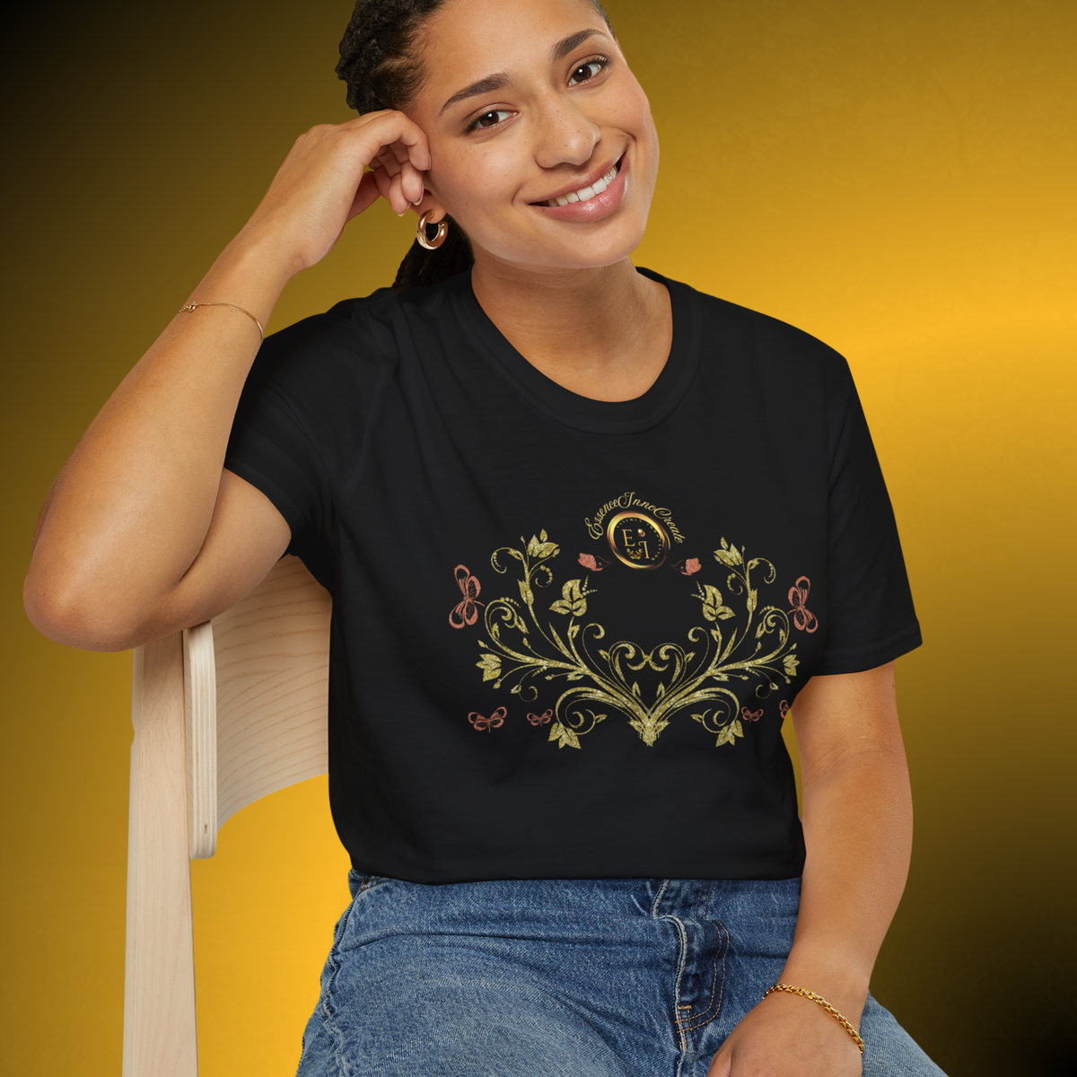 Bohemian Butterfly Crest Oversized Tee – Botanical Graphic Shirt