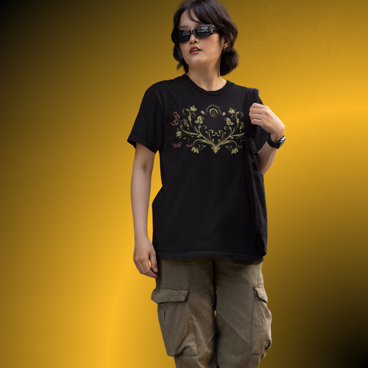 Bohemian Butterfly Crest Oversized Tee – Botanical Graphic Shirt