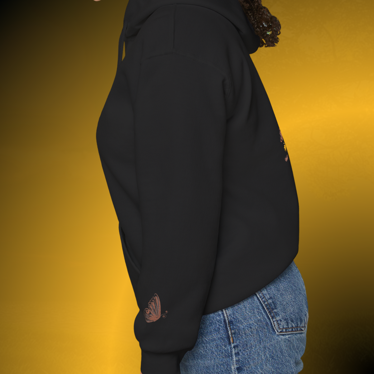 Bohemian Butterfly Crest Hoodie – Gold Floral Vine Pullover