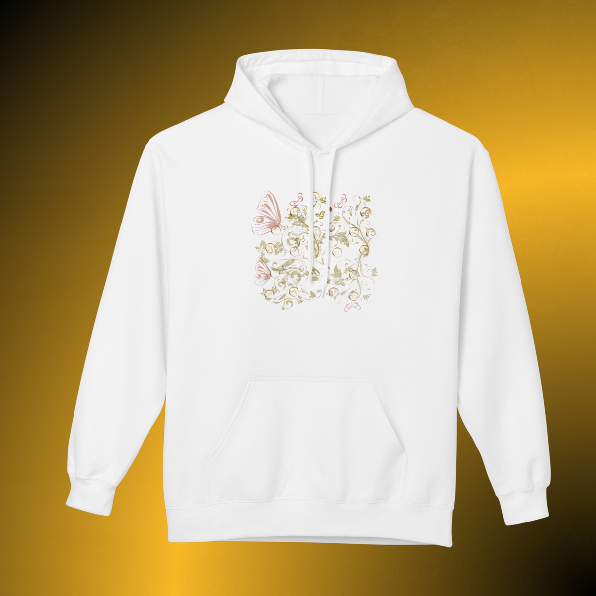 Bohemian Butterfly Floral Hoodie – Gold Botanical Pullover