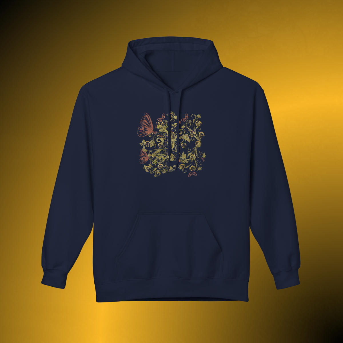 Bohemian Butterfly Floral Hoodie – Gold Botanical Pullover