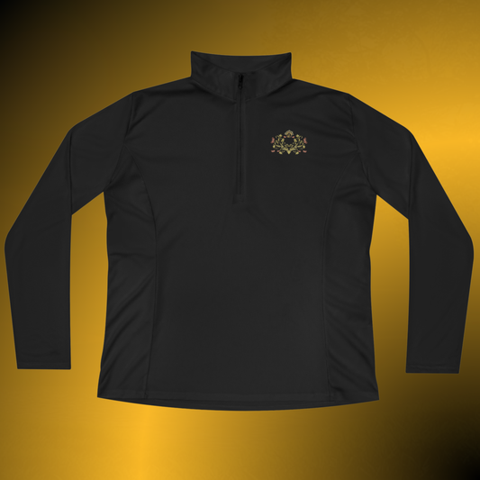 Botanical Crest Quarter-Zip Pullover – Floral Athleisure Top