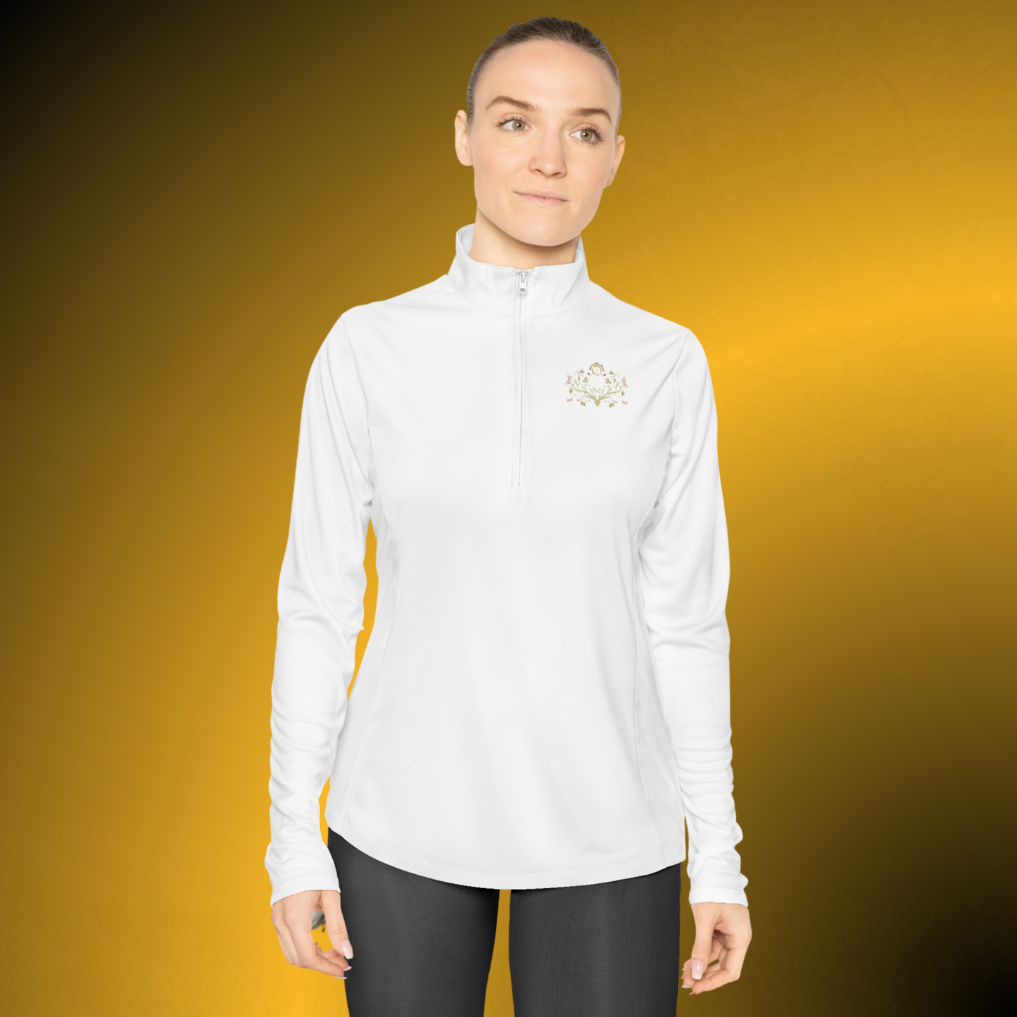 Botanical Crest Quarter-Zip Pullover – Floral Athleisure Top