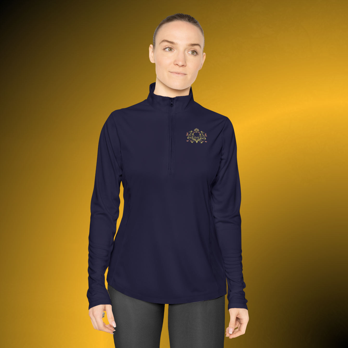Botanical Crest Quarter-Zip Pullover – Floral Athleisure Top