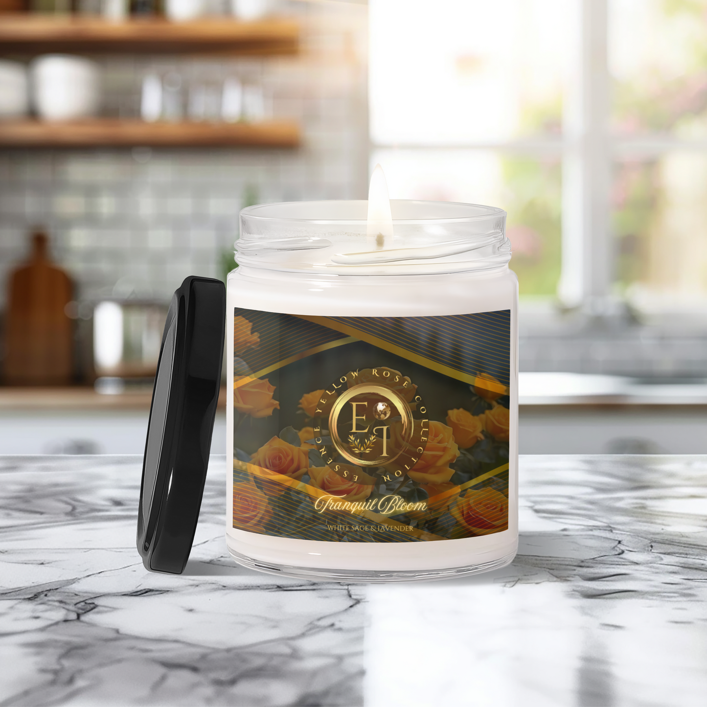 Yellow Rose Tranquil Bloom | White Sage & Lavender | Scented Soy Candle | 9oz