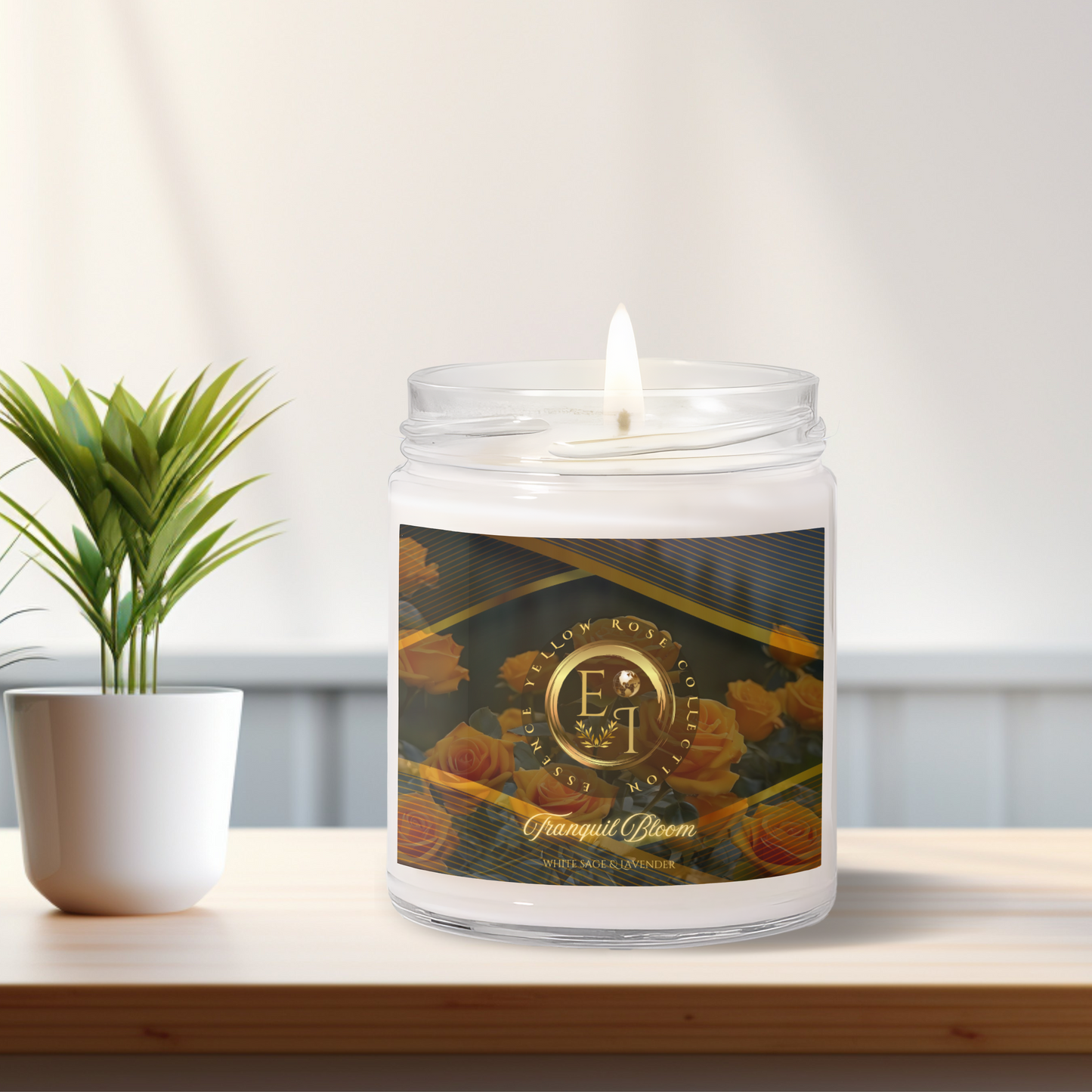 Yellow Rose Tranquil Bloom | White Sage & Lavender | Scented Soy Candle | 9oz