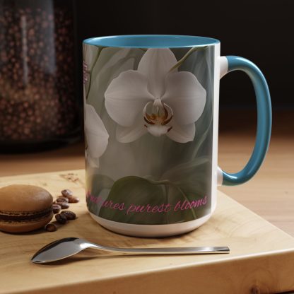 Accent Coffee Mug with Ghost Orchids design and colorful handle, available in two sizes: 11oz and 15oz.