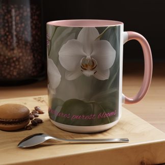 Accent Coffee Mug with Ghost Orchids design and colorful handle, available in two sizes: 11oz and 15oz.