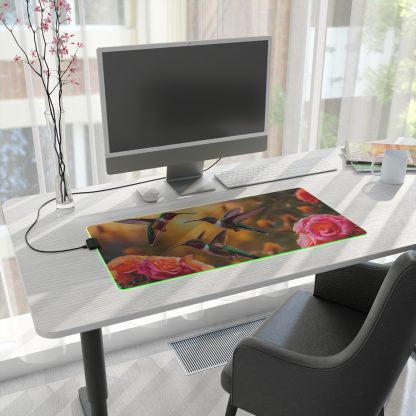 Elevate your gaming setup with our Hummingbird Paradise LED Mouse Pad, combining a stunning nature-inspired design with customizable RGB lighting for a unique experience.