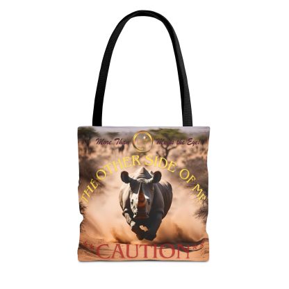 Bold Caution Tote Bag | Other Side of Me Rhino Tote | AOP Tote