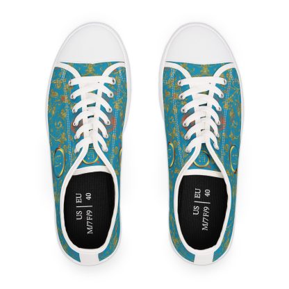 Bohemian Butterfly Turquoise | White Trim Floral LowTops - Image 6