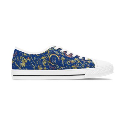 Bohemian Butterfly Dark Blue | White Trim Floral LowTops - Image 3