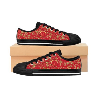 Bohemian Essence Dark Red | Luxe Black Trim LowTop Sneakers - Image 2