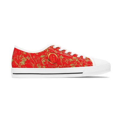 Bohemian Butterfly Red | White Trim Floral LowTops - Image 3