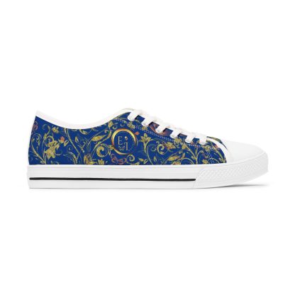 Bohemian Butterfly Dark Blue | White Trim Floral LowTops - Image 4