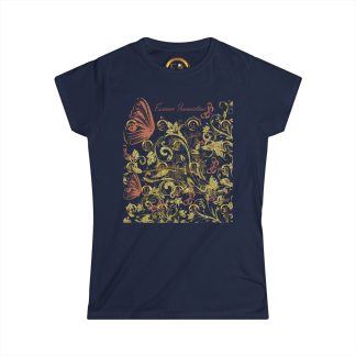 Floral Butterfly T-Shirt in Navy – Artistic Nature Tee Gift
